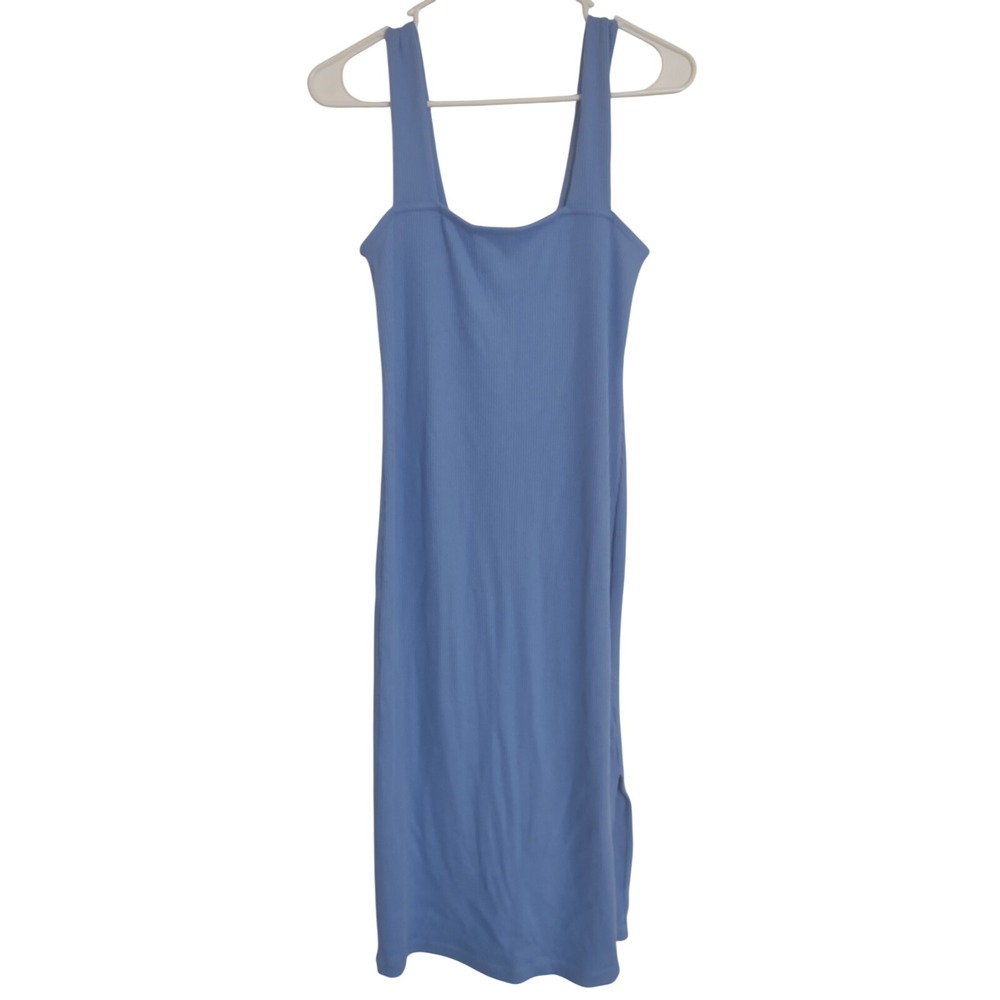 NEW NWT Old Navy Ribbed Square Neck Fitted Midi Dress Blue Medium Minimalist